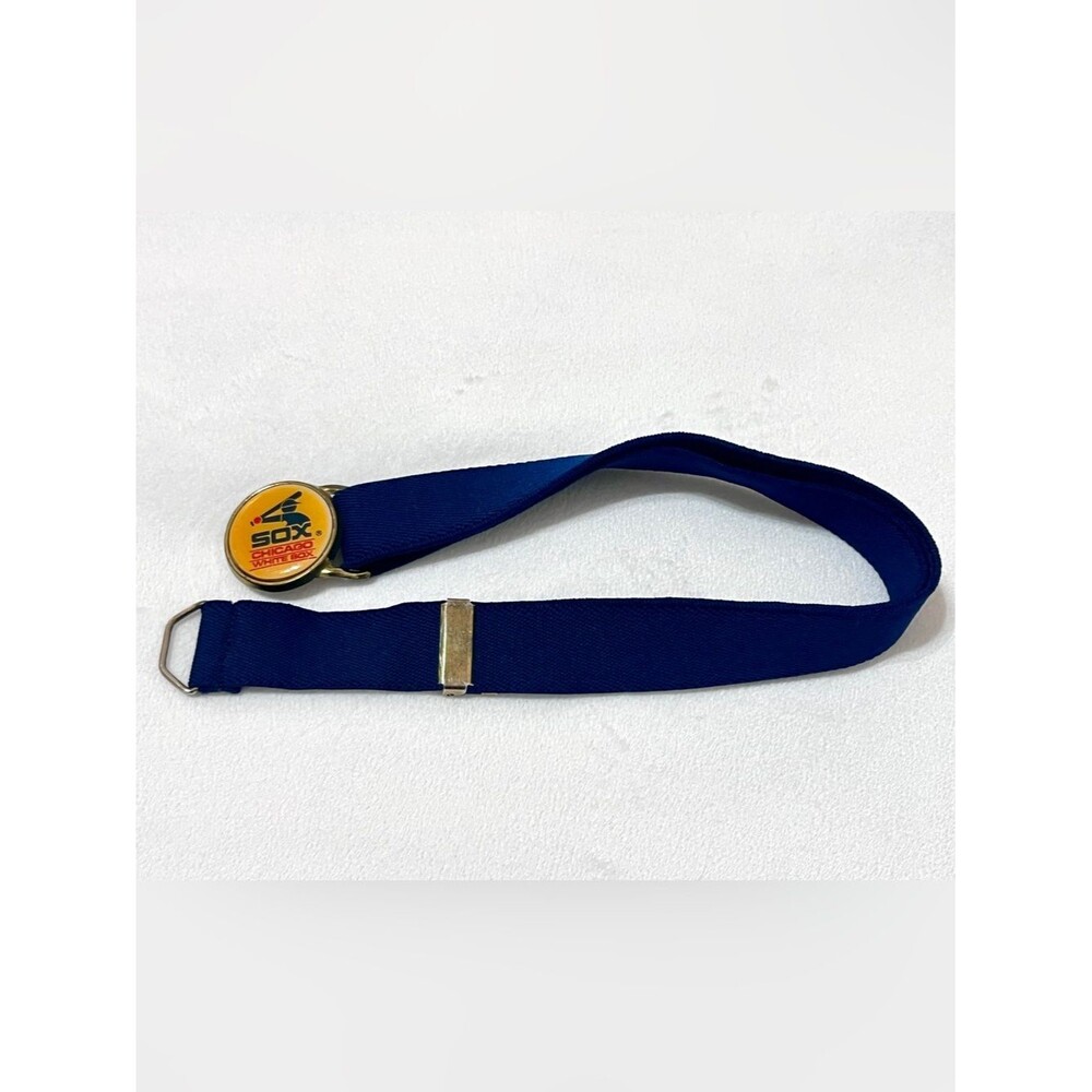 Vintage 80s Lee N.Y.C. Navy Blue Elastic Stretch Belt Gold Clasp Buckle Hardware
